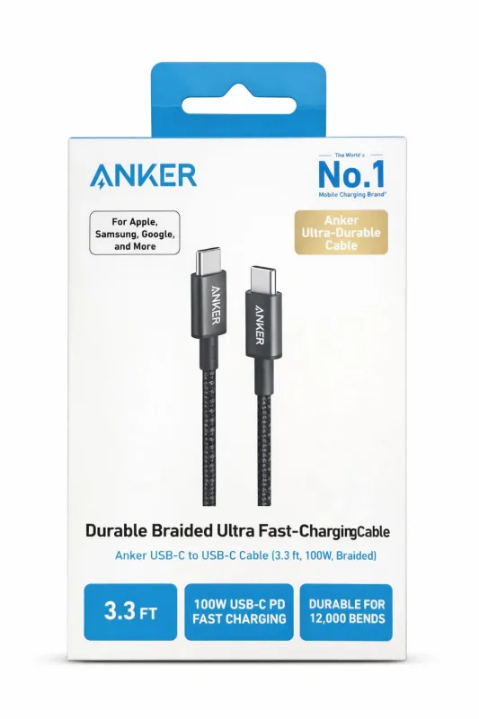 كابل Anker USB-C إلى USB-C بطول 0.9 متر 100 واط