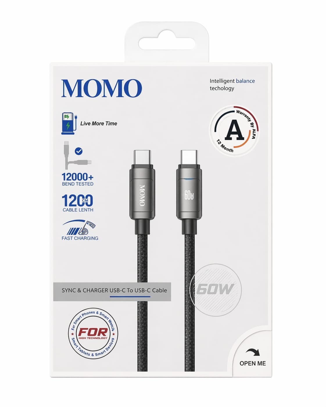 كابل MOMO USB-C إلى USB-C بقوة 60W - 011033
