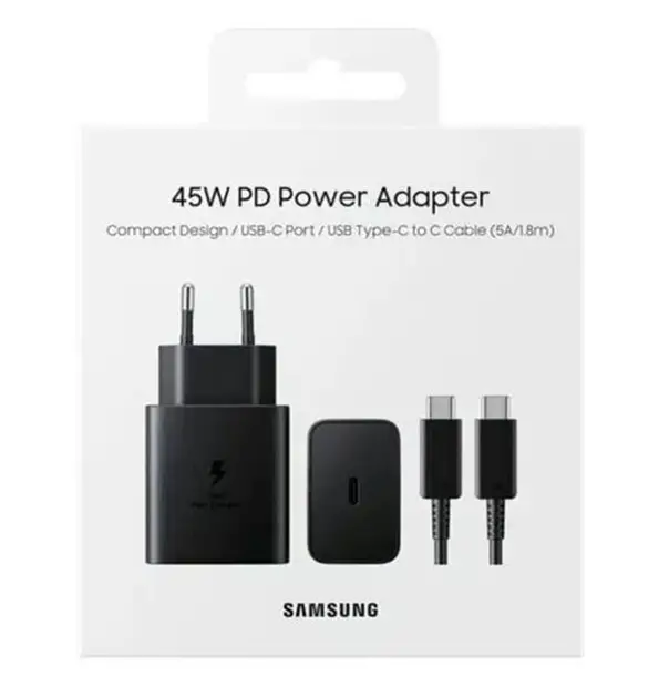 شاحن Samsung بقوة 45W USB-C + كابل 5A بطول 1.8 متر