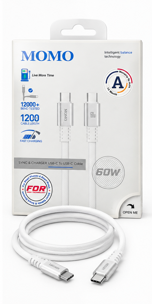 كابل MOMO USB-C إلى USB-C بقوة 60W - 011035